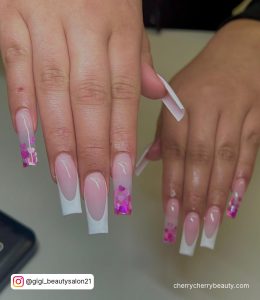 Long Pink And White Acrylic Nails