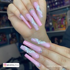 Long Pink And White Nails