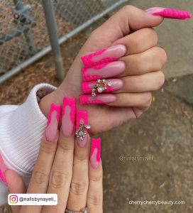 Long Pink Square Acrylic Nails