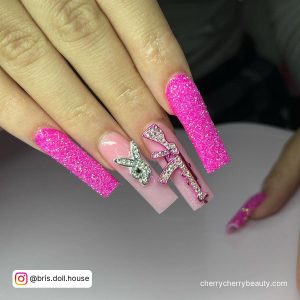 Long Pink Square Nails
