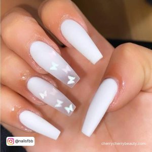 Long White Butterfly Acrylic Nails
