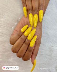Long Yellow Acrylic Nails In Almond Shape