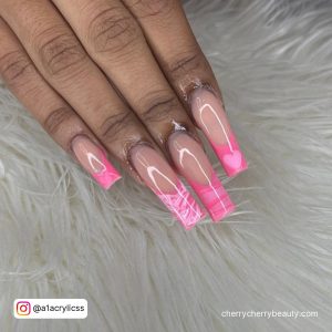 Marble Acrylic Nails Pink In Coffin Shape