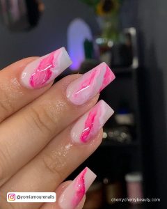 Marble Nail Designs Pink In Square Shape