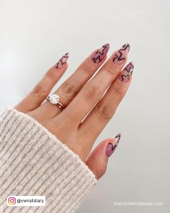 Matte Black And Pink Nails