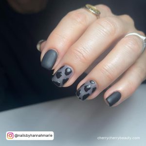 Matte Black Nails With Design