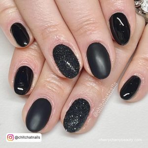Matte Black Nails With Glitter