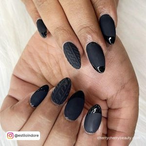 Matte Black Nails With Shiny Tips
