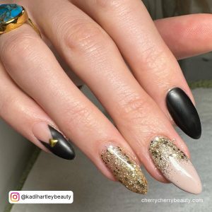 Matte Black Sparkle Nails