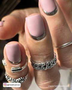 Matte Pink And Silver Nails