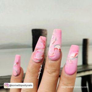 Matte Pink Marble Nails