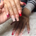 Multi-Design Coffin Red Acrylic Nails On Fur Clothe