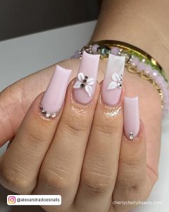 Nail Art Pastel Pink With Butterflies And Diamonds