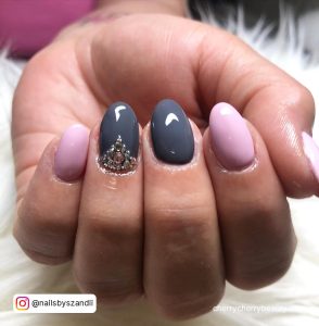 Nail Designs Grey And Pink With Diamonds