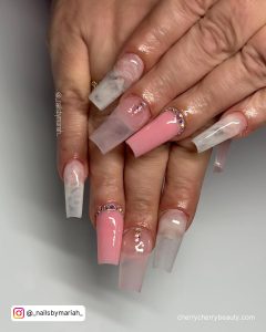 Nail Designs Marble Pink With Diamonds