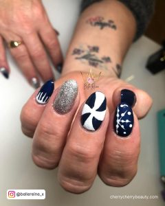 Nail Designs Navy Blue And Silver With A Different Design On Each Finger