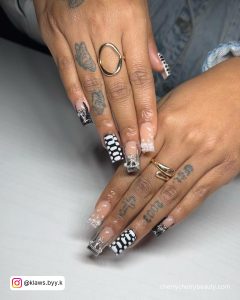 Nails Acrylic In Black And White