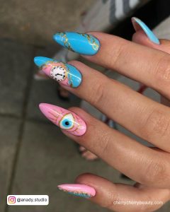 Nails Blue And Pink