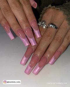 Nails Chrome Pink With Glitter
