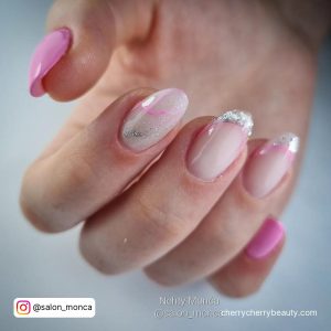 Nails Pastel Pink With Glitter Tips