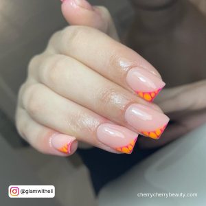 Nails Pink And Orange In Square Shape
