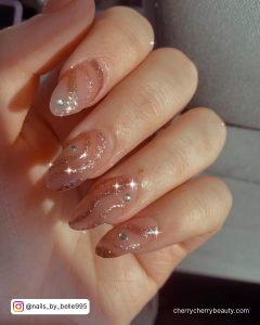 Natural Acrylic Nails Almond With Glitter Ry Swirl Design And Stones