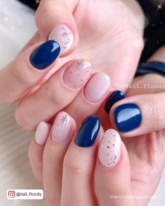 Navy Blue And Silver Nail Designs For Short Nails