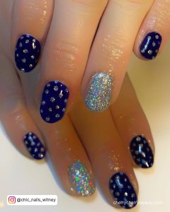 Navy Blue And Silver Wedding Nails For Short Length
