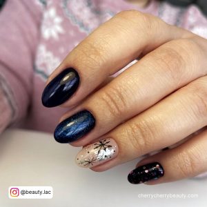 Navy Blue Silver Nails For Short Length