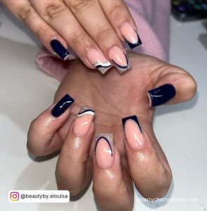 Navy Silver Nails In Coffin Shape