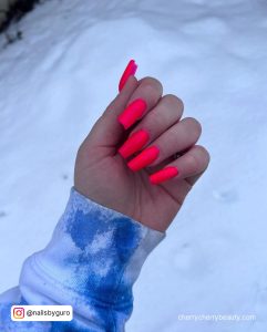 Neon Bright Pink Nails In Coffin Shape