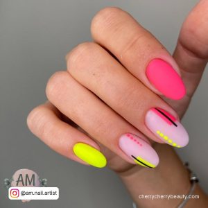 Neon Nail Designs With Black Lines