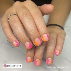 Neon Orange And Neon Pink Nails For Short Nails