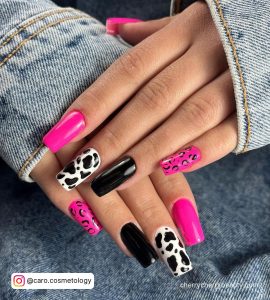 Neon Pink And Black Nails