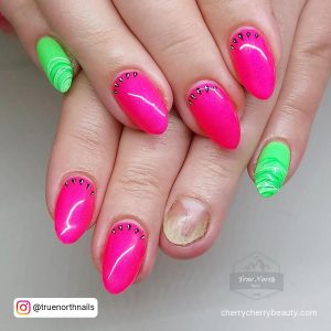 Neon Pink And Green Nails