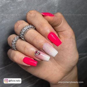Neon Pink And White Ombre Nails