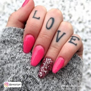Neon Pink Glitter Nails