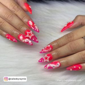 Neon Pink Stiletto Nails