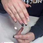 Nude And Black Acrylic Nails In Coffin Shape