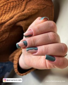 Nude And Grey Nail Designs With Black Lines