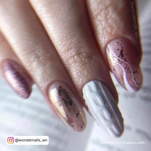 Nude And White Acrylic Nails Winter Colors