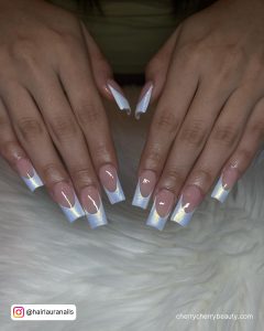 Nude Coffin Acrylic Nails With White Tips