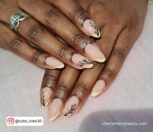 Nude Fall Acrylic Nails Almond Over White Surface