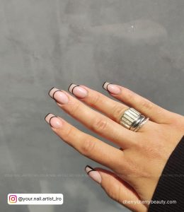 Nude Nails With Black Line Design