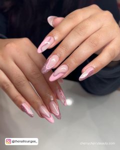 Nude Pink Acrylic Nails With Swirls