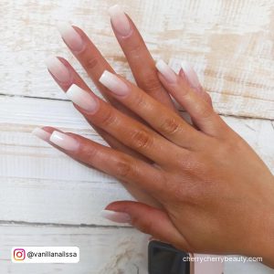 Ombre French Tip Acrylic Nails In Nude And White Shade
