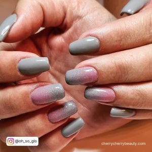 Ombre Nails Grey And Pink With Glitter