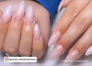 Ombre Pink Acrylic Nails In Stilleto Shape