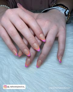 Orange And Pink French Nails In Stiletto Shape