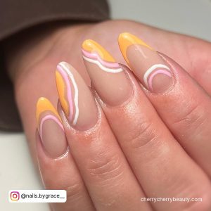 Orange And Pink Nail Ideas With Lines
